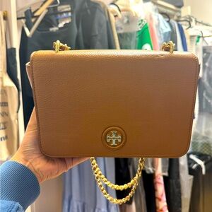 Tory Burch Saffiano Brown Pebble Leather Crossbody
